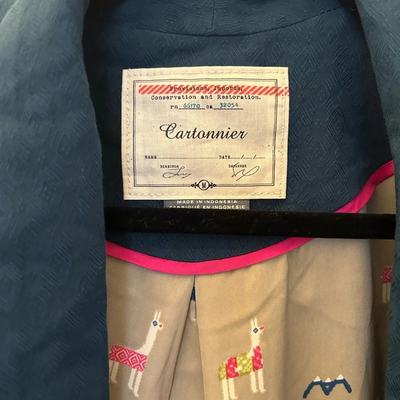 . Anthropologie Cartonniere Deep Teal Textured Open Front Blazer M - Picture 6 of 7